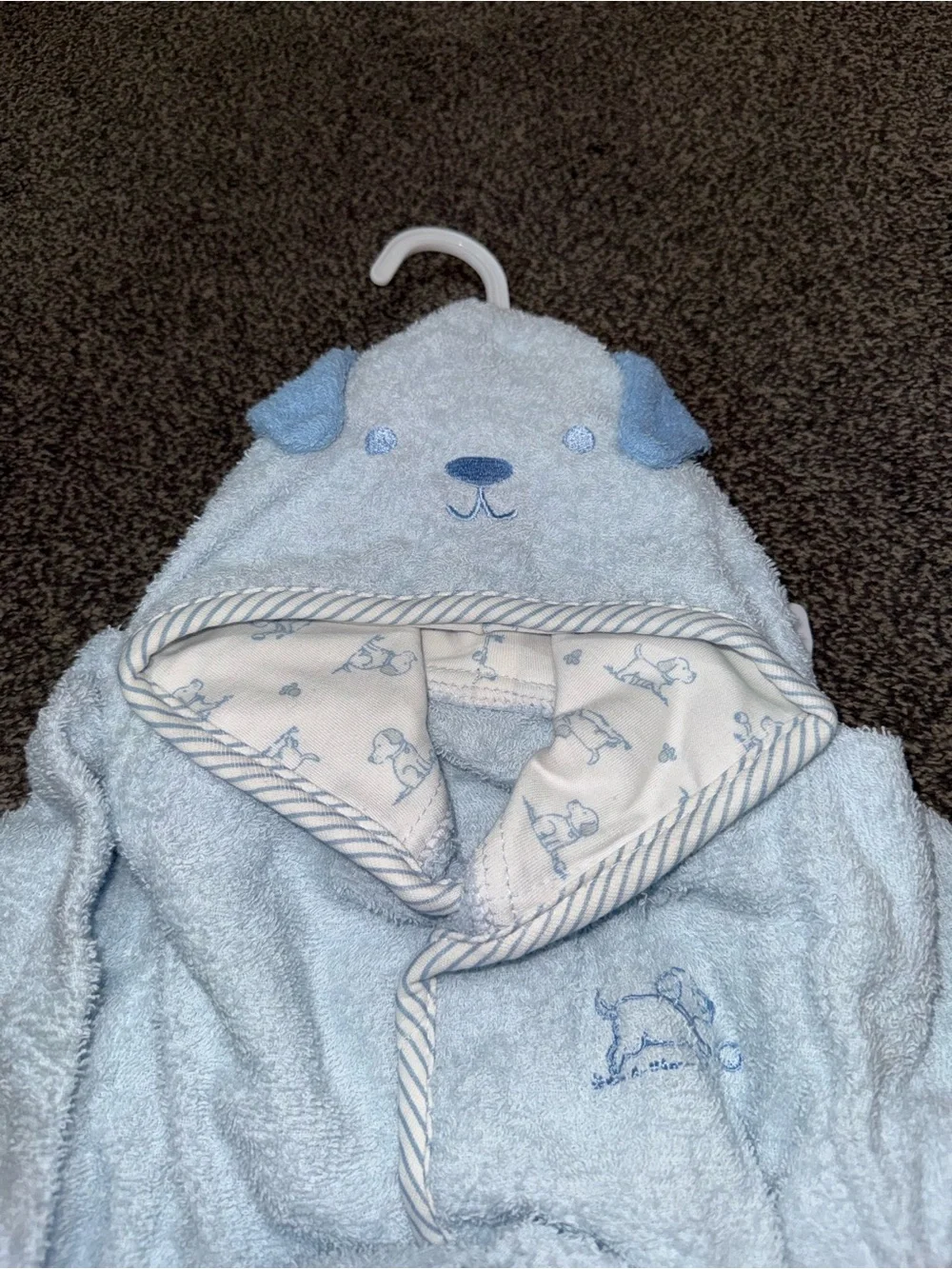 Little Me Baby Hooded Bathrobe 0-9 Months Blue Puppy NWT Soft Unisex